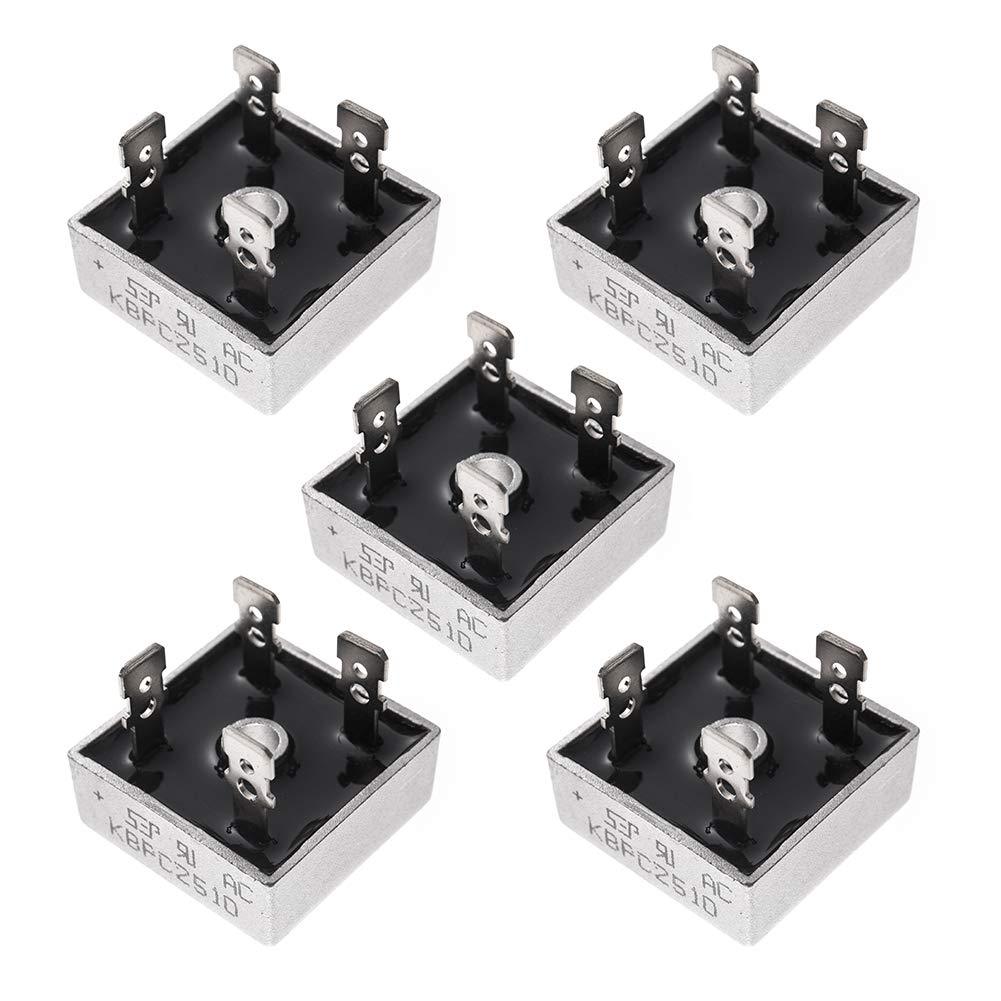 Bridgold 5pcs KBPC2510 2510 Bridge Rectifier Diode 25A 1000V Single Phase, Full Wave Electronic Silicon Diodes,4-Pin