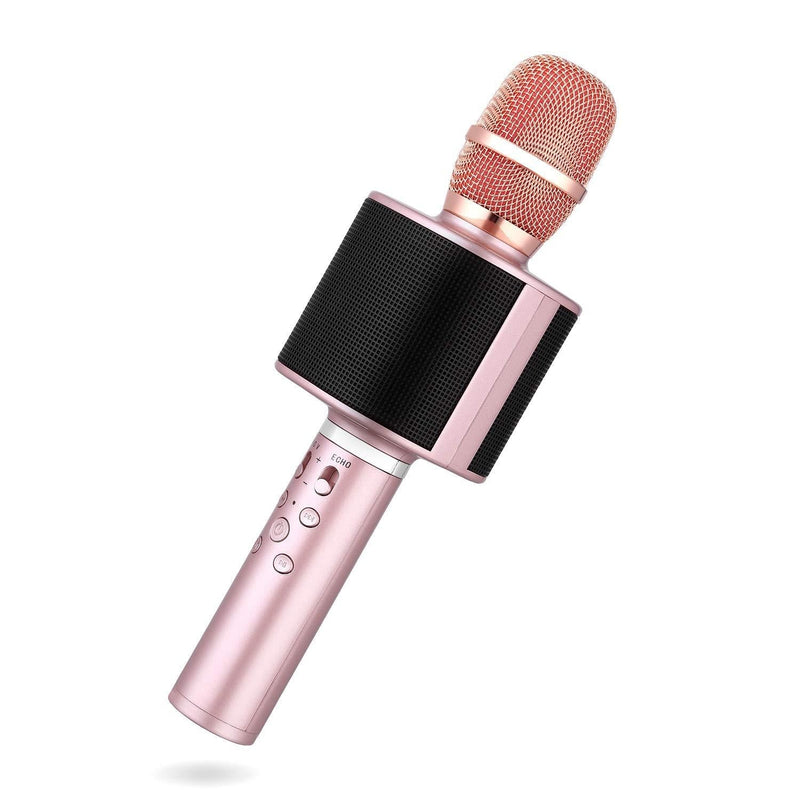 [AUSTRALIA] - Karaoke Microphone for Kids, Mbuynow Wireless Microphone Bluetooth 4.2 with Speaker Loud, Phone Holder/Selfie Stick, TWS Connectable Another Microphone for Singing Together in Home Christmas Party Rose Gold 