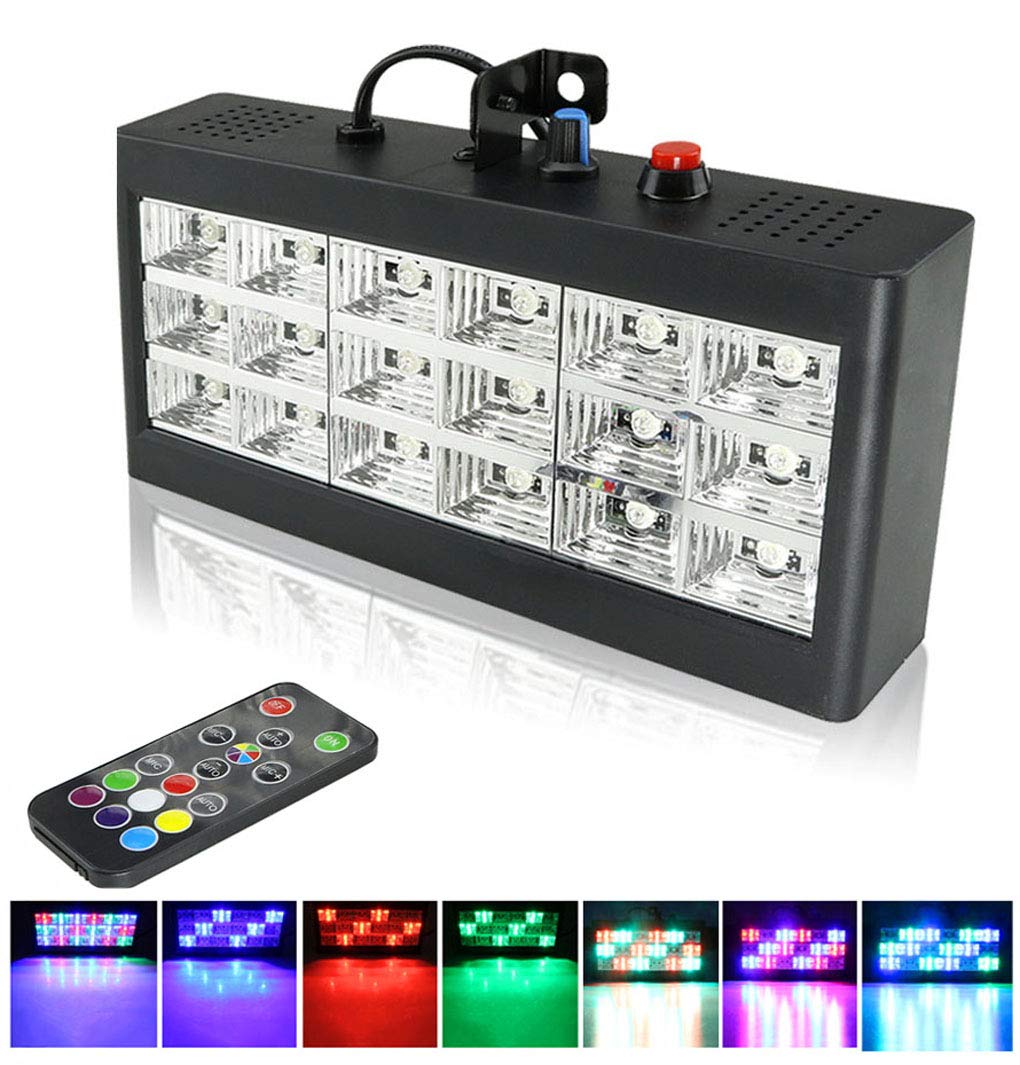 Strobe Lights, AZIMOM 18LED Mini Sound Activated Stage Strobe Light for Parties Supply RGB Flash Disco DJ Stage Lighting Remote Control Speed Adjustable for Halloween Bar Wedding Party KTV Concert 18 LED Multicolor Strobe Lights
