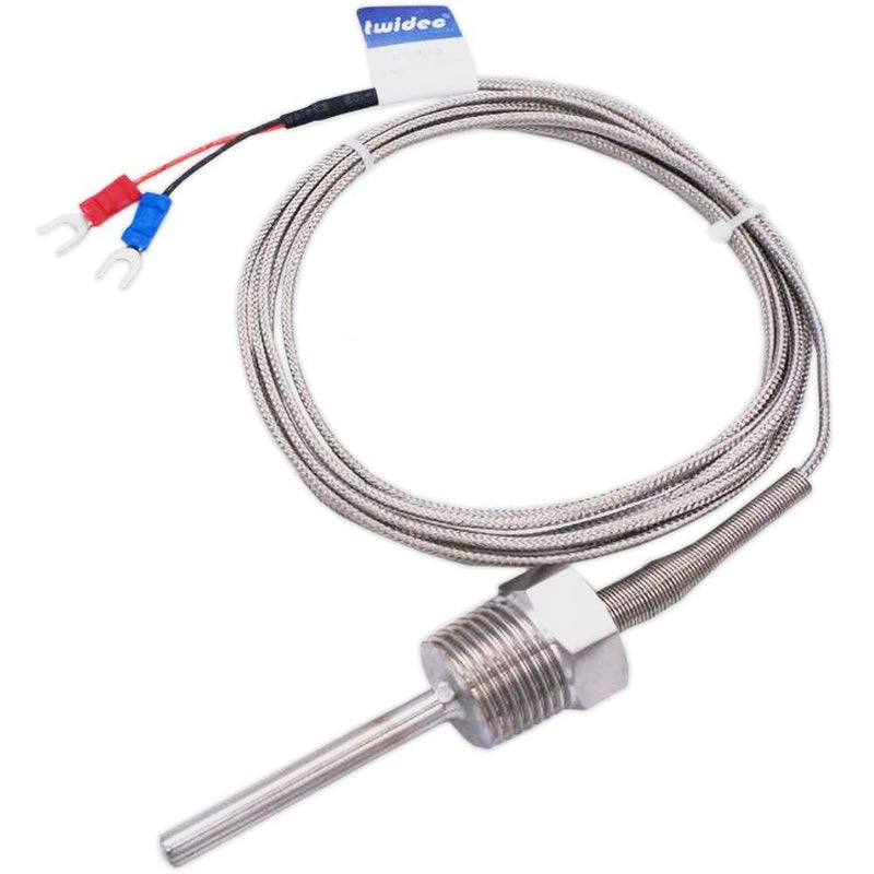 Twidec/2M NPT 1/2"inch (6X50MM) Pipe Thread Temperature Sensor Probe Two Wire Temperature Controller (0~600℃) 304 Stainless Steel K Type Thermocouple MT-205-1/2 1/2" 6x50mm