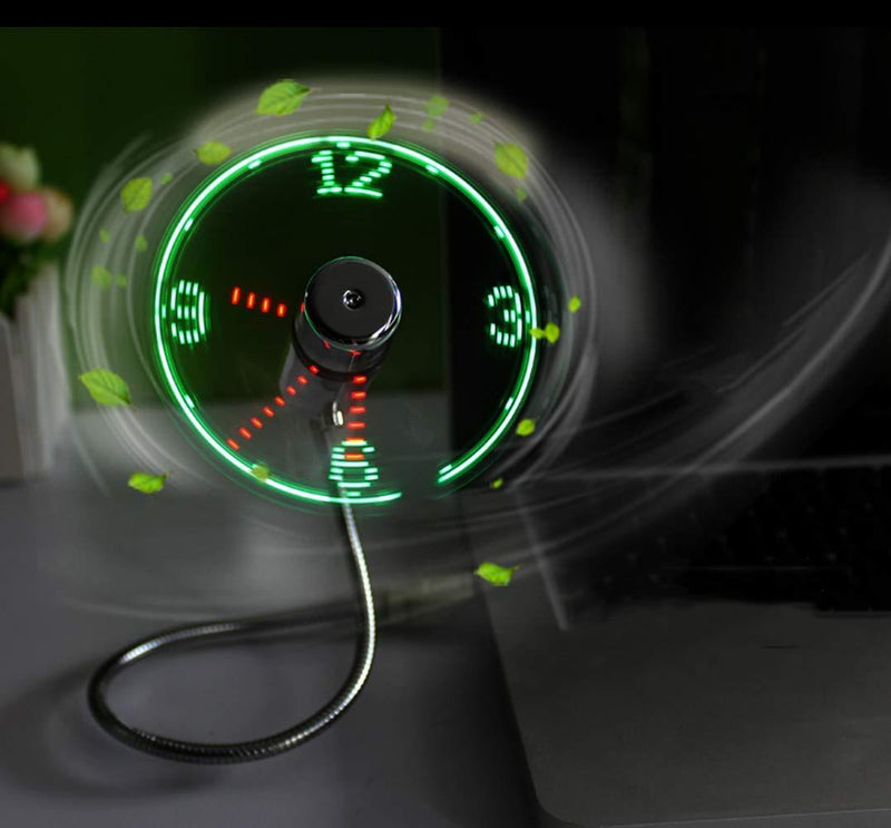 'Kbinter USB LED Clock Fan 90mm USB-Powered Portable Mobile USB Fan with Clock, LED Light Display Time, Mini Gooseneck Fan for Laptop Office Home Travel
