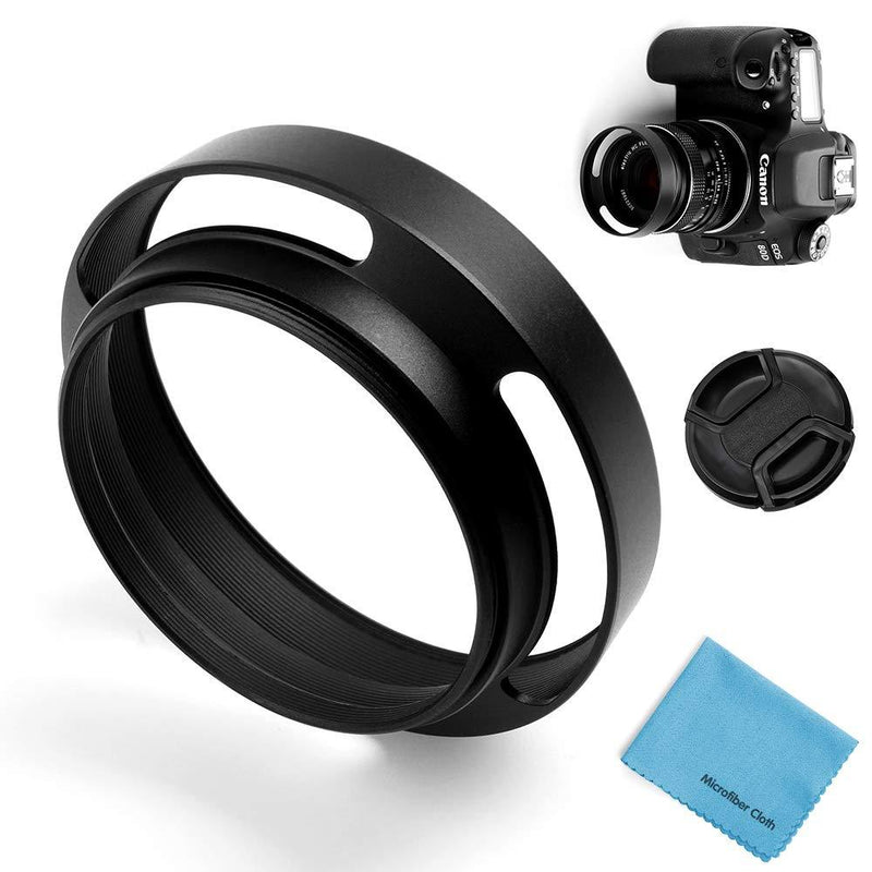 39mm Hollow Lens Hood Universal Metal Hollow Vented Tilted Curved Lens Hood Sunshade with Centre Pinch Lens Cap for Leica Canon Nikon Sony Pentax Olympus Fuji Camera + Microfiber Cleaning Cloth 39mm