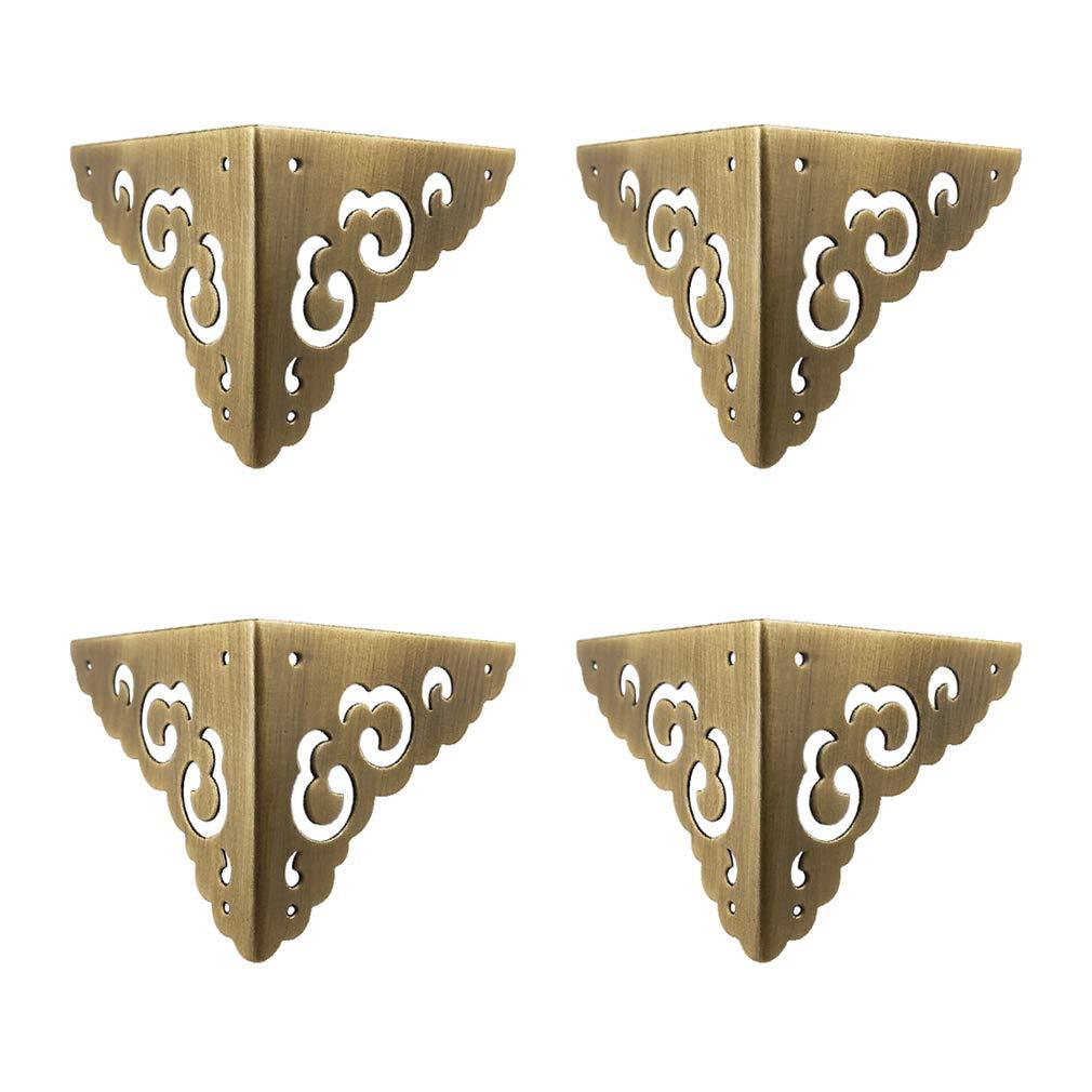 Tiazza 4Pcs Antique Brass Hollow Cloud Pattern Two Sides Corner Protectors Vintage Furniture Desk Edge Wooden Jewelry Gift Box Cabinet Corner Guard (Antique Bronze) Antique Bronze