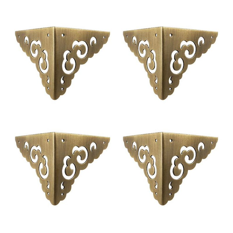 Tiazza 4Pcs Antique Brass Hollow Cloud Pattern Two Sides Corner Protectors Vintage Furniture Desk Edge Wooden Jewelry Gift Box Cabinet Corner Guard (Antique Bronze) Antique Bronze