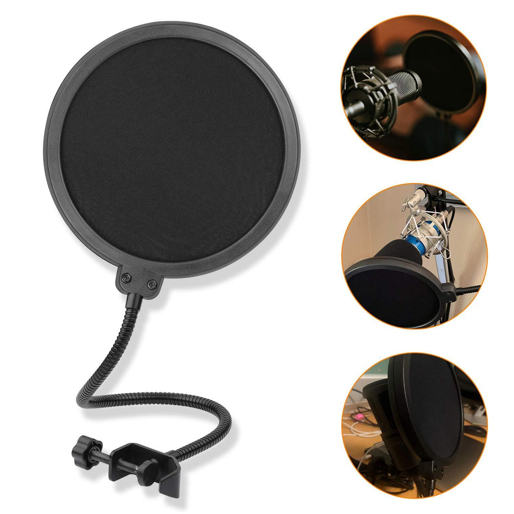 [AUSTRALIA] - Microphone Pop Filter 6 inch Round Shape Wind Screen Mask Dual Layer Gooseneck Flexible for Blue Yeti Microphones 