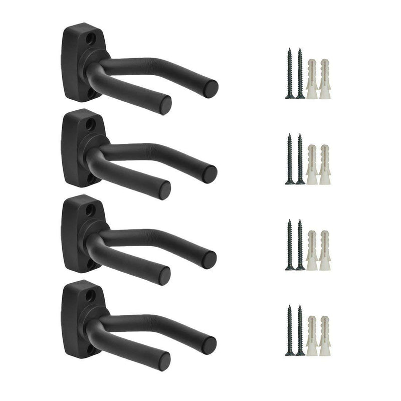 Guitar Wall Mount Hanger 4 Pack Black Guitar Hanger Wall Hook Holder Stand Display with Screws - Easy To Install - Fits All Size Guitars, Bass, Mandolin, Banjo, Ukulele Black 4 Pack
