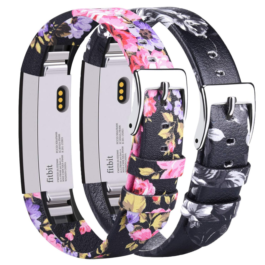 AK Bands Compatible with Fitbit Alta HR Bands, Genuine Leather Adjustable Comfortable Wristbands for Fitbit Alta HR/Fitbit Alta 01 Floral Pink/Floral Gray