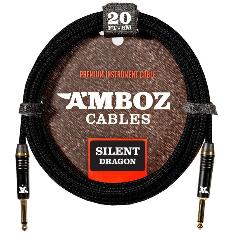 [AUSTRALIA] - Silent Dragon Instrument Cable - Noiseless for Electric Guitar and Bass - TS 1/4Inch Silent Gold Plated Plugs (20 FT/Straight - Straight) 20 ft straight 