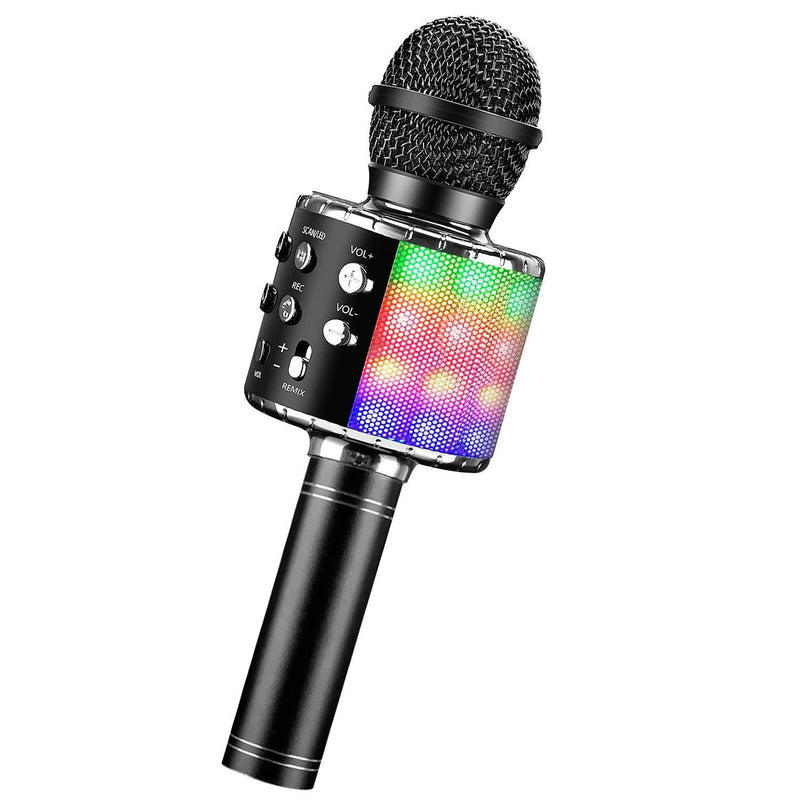 BlueFire Bluetooth 4 in 1 Karaoke Wireless Microphone with LED Lights, Portable Microphone for Kids, Girls, Boys and Adults (Black) black