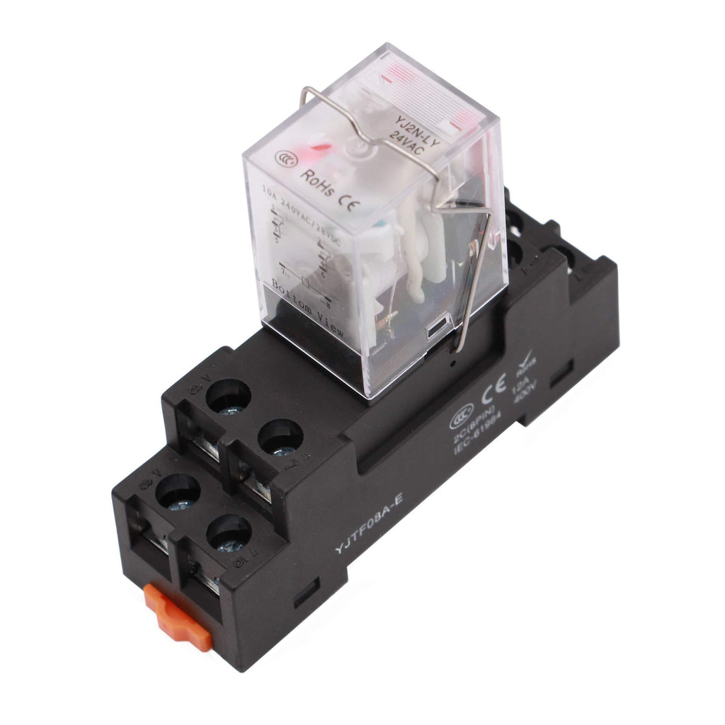 Electromagnetic Power Relay, 8-Pin 10 AMP 110-120V AC Relay Coil with Socket Base, LED Indicator, DPDT 2NO 2NC - LY2NJ [Applicable for DIN Rail System] 110VAC 8Pin - High Current - 10A