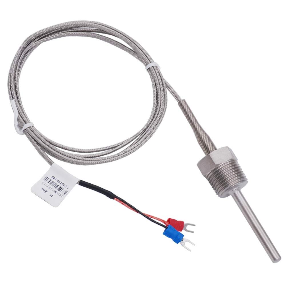 2M Thermistor K-Type Probe Thermocouple Sensor & Meter Temperature Controller,1/2" NPT 6 X 50MM Long Probe Thermocouple Temperature Range from 0 to 600 °C MT-205-1/2-50