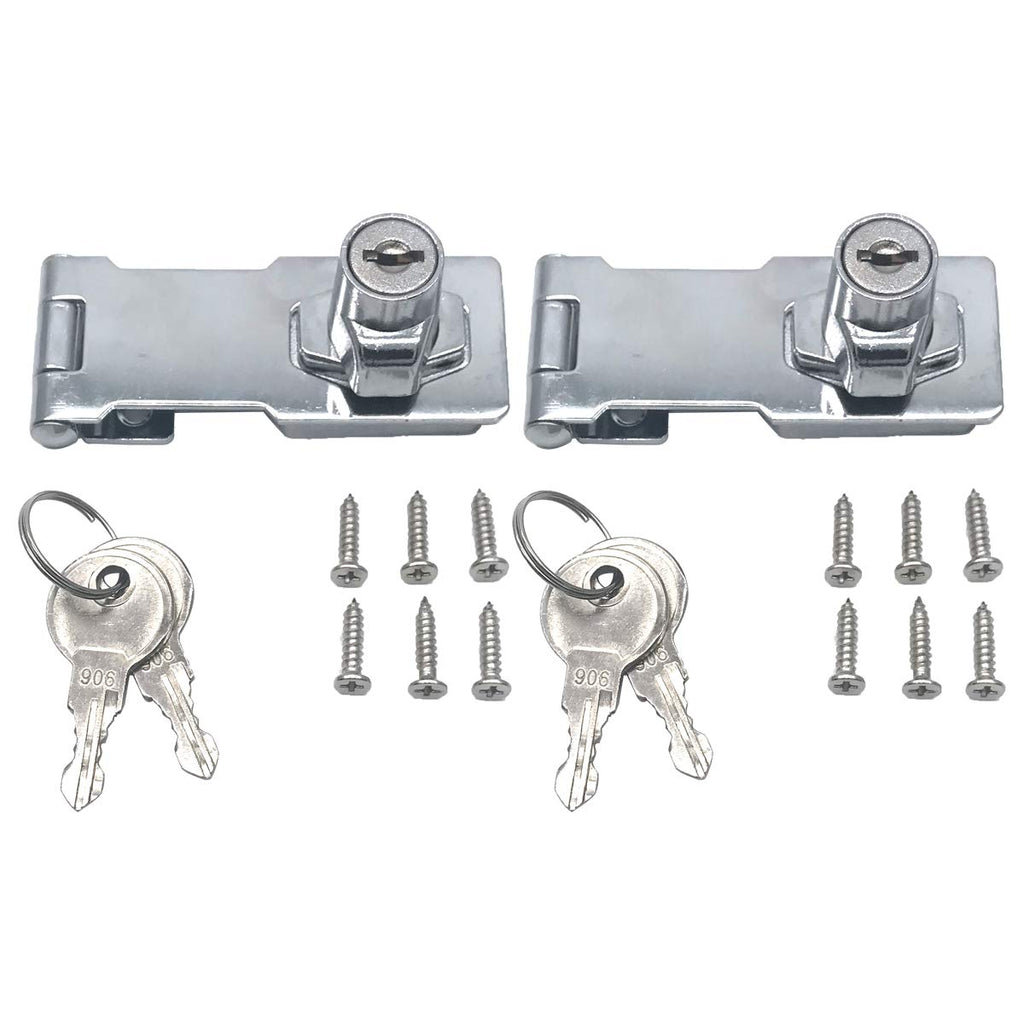 2Pcs 3 inch Keyed Hasp Lock, Twist Knob Keyed Locking Hasp for Doors Cabinets, Zinc Alloy Plated