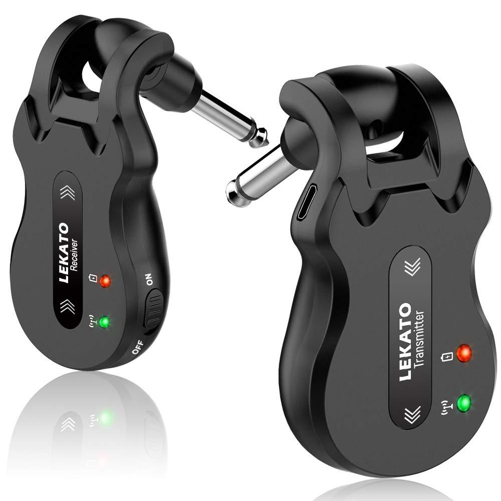LEKATO 5.8 Wireless Guitar System Wireless Audio Electric Guitar Transmitter Receiver 4 Channels Transmission Range High Frequency Battery Rechargeable