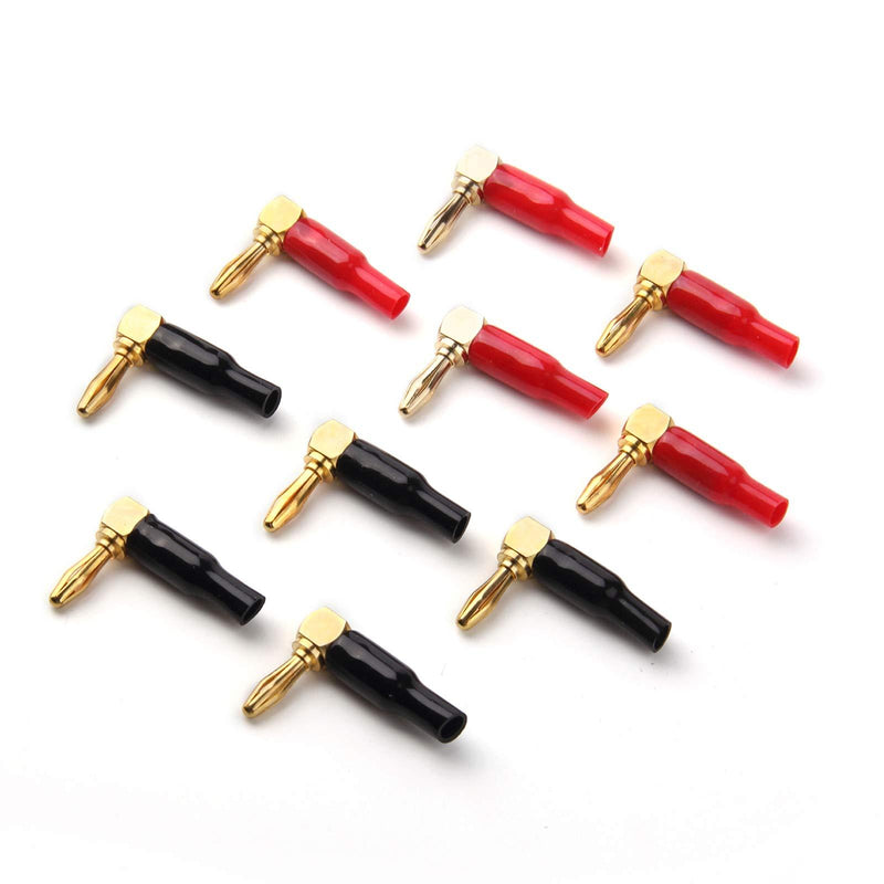 10pcs Right Angle Speaker Plugs 4mm/0.16" 90 Degree Speaker Connector Right Angle Banana Plugs for Speaker Wire (Red and Black) by HRLORKC