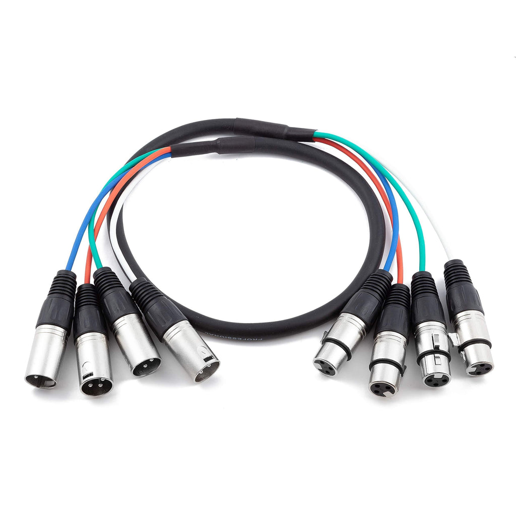 [AUSTRALIA] - 4 Channel XLR Snake, Ancable 3Ft(1m) XLR Mare to Female Audio Cable with Color Coded, Microphone Cable 
