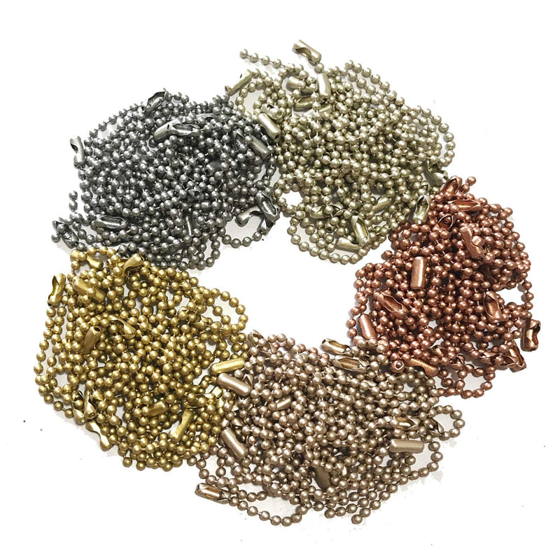 Rojwei 100pcs Metal Ball Chain Keychains，Christmas Mix Colors Tag Chain 10cm Long， 2.4 mm Diameter Bead Size, Complete with a Bead Chain Connector. Perfect for DIY Tags Chain, Keychains, ID Chain. metal colors