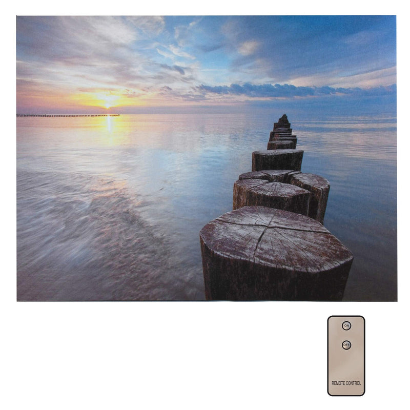 LumaBase 19201 Battery Operated LED Lighted Wall Art - Pier Sunset