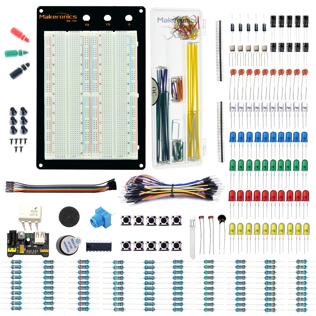 Makeronics 1660 Tie-Points Solderless Breadboard+Electronics Fun Kit |140 PCS U-Shape Jumpers |65 PCS Wires | Power Supply Module|Precision Potentiometer for Prototyping Circuit/Arduino/Raspberry Pi