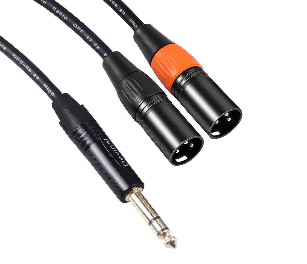 Devinal 1/4 to Dual XLR Y Cable, 6.35mm TRS Stereo to 2 XLR Male Audio Microphone Converter, Unbalanced Quarter inch Adapter Y Splitte Cord 6 FT/1.8m 1/4 to XLRM 6FT