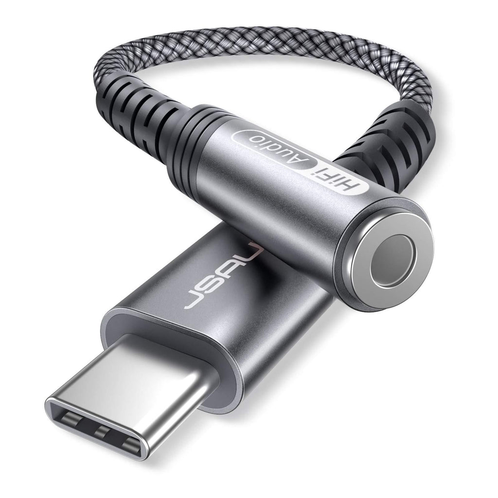 USB Type C to 3.5mm Female Headphone Jack Adapter, JSAUX USB C to Aux Audio Dongle Cable Cord Compatible with Pixel 4 3 2 XL, Samsung Galaxy S21 S20 Ultra S20+ Note 20 10 S10 S9 Plus iPad Pro(Grey) 0.6ft Grey