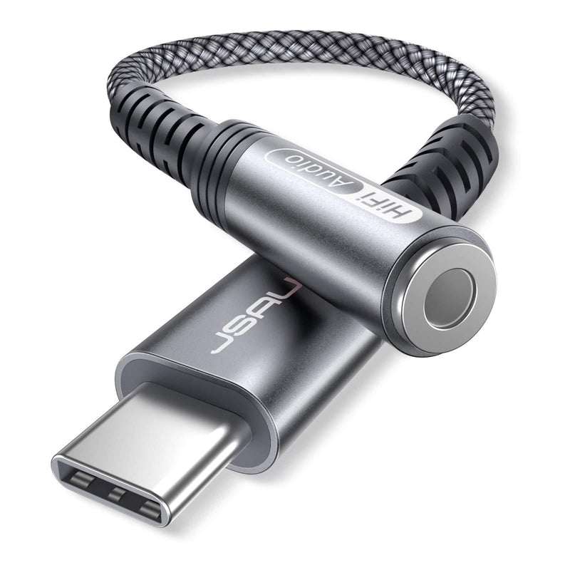 USB Type C to 3.5mm Female Headphone Jack Adapter, JSAUX USB C to Aux Audio Dongle Cable Cord Compatible with Pixel 4 3 2 XL, Samsung Galaxy S21 S20 Ultra S20+ Note 20 10 S10 S9 Plus iPad Pro(Grey) 0.6ft Grey