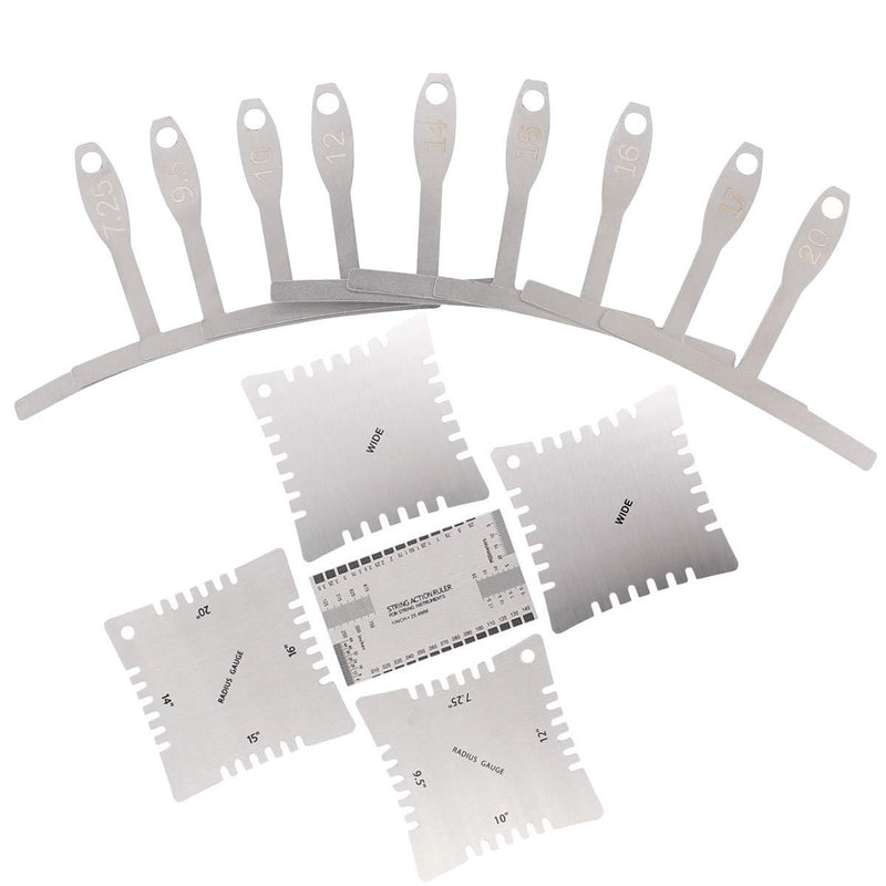 XtremeAmazing 9Pcs Understring Radius Gauge Luthier Tools and 4Pcs Guitar Notched Radius Gauge with String Action Ruler Gauge Set Stainless Steel Guitar Fingerboard Fretboard Measuring Tool