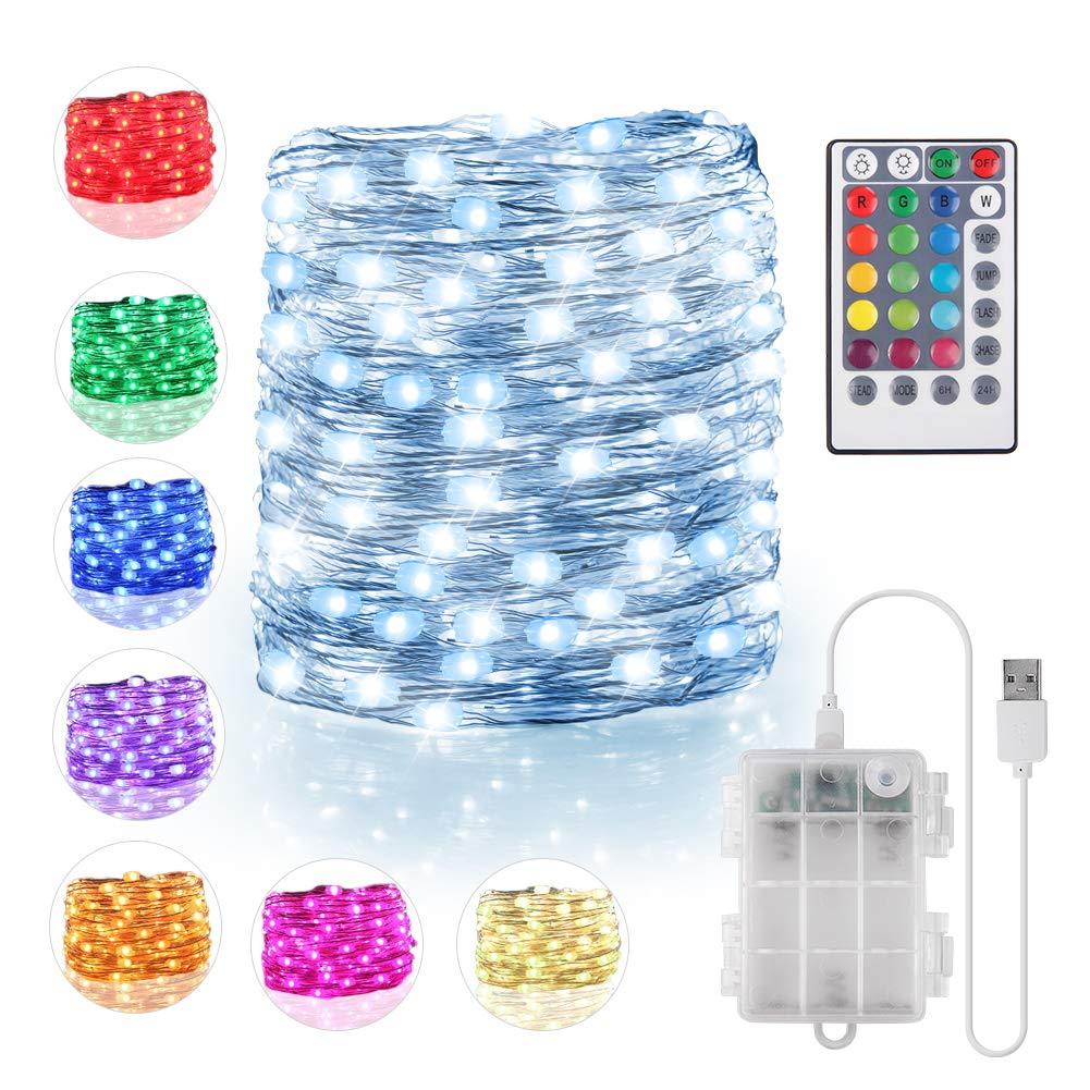 100 LED String Lights Battery Operated & USB Powered, 33ft 16 Colors Waterproof Fairy Lights with Remote Control Timer Christmas Lights for Bedroom Dorm Garden Patio Wedding Party Decor(132 Modes) 33 Ft 100 Leds(battery & Usb Powered)