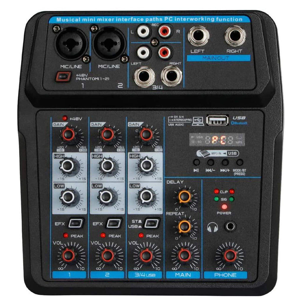 Depusheng U4 Audio Mixer 4-CHANNEL USB Audio Interface Audio Mixer, DJ Sound Controller Interface with USB,Soundcard for PC Recording,USB Audio Interface Audio Mixer,w/Dynamic Mic, for Live Streaming