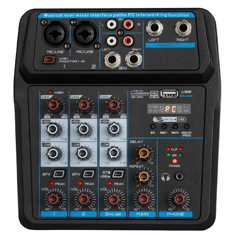 Depusheng U4 Audio Mixer 4-CHANNEL USB Audio Interface Audio Mixer, DJ Sound Controller Interface with USB,Soundcard for PC Recording,USB Audio Interface Audio Mixer,w/Dynamic Mic, for Live Streaming