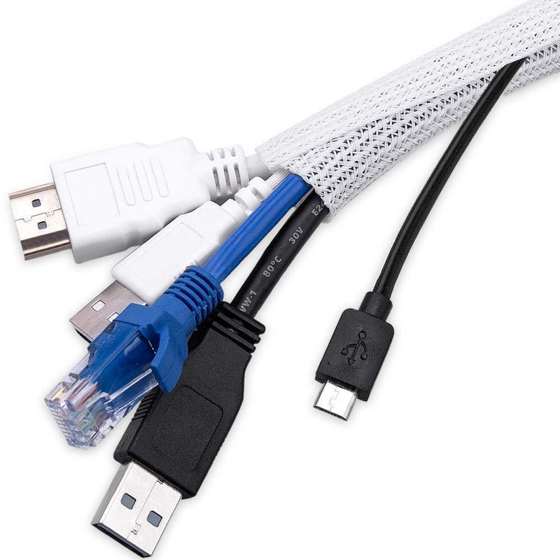 White Cable Sleeve Cover 10ft - 4/5inch, AGPTEK Cord Management System for Desk PC TV Computer Projector Wires Protection and Organization, Home, Theater and Office,White 10ft - 4/5'' White