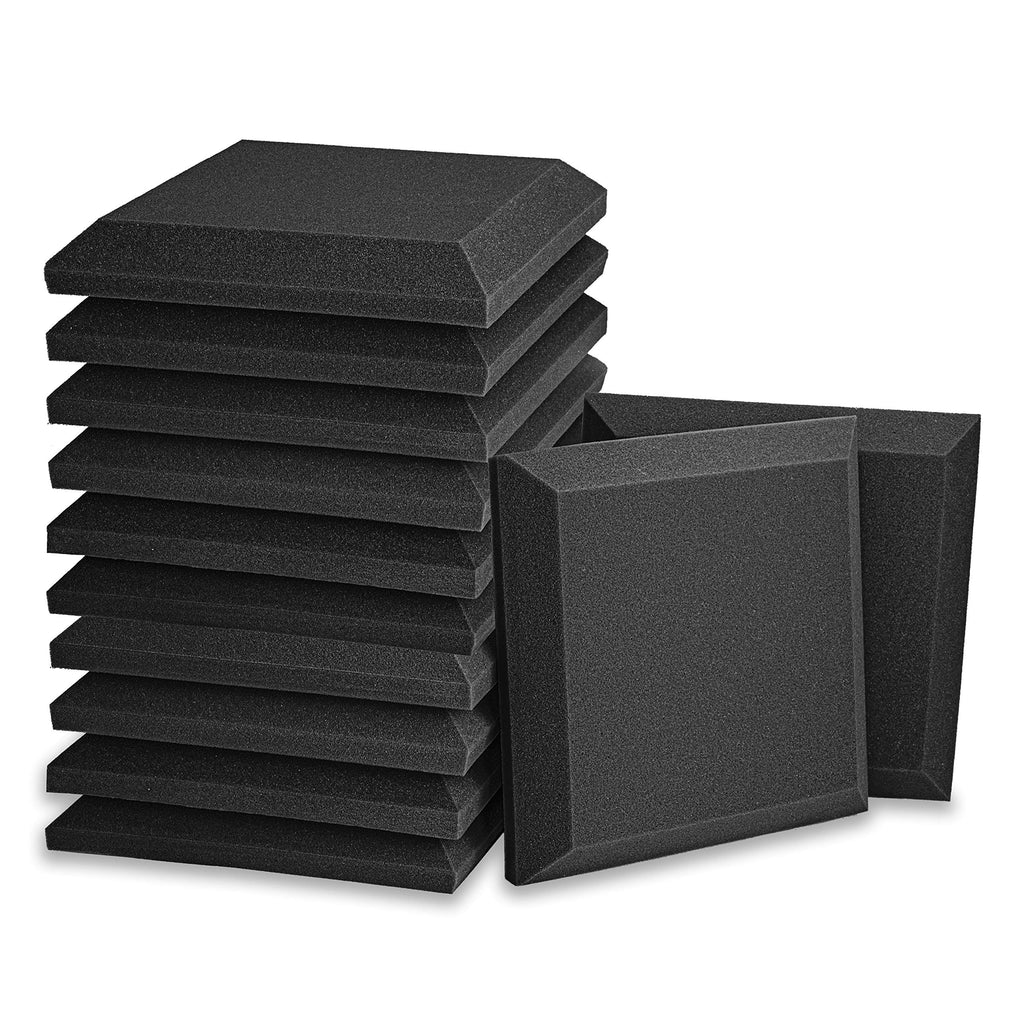 12 Pack - Acoustic Foam Panels, 2" X 12" X 12" 3D Beveled Square Studio Wedge Tiles, Sound Panels wedges Soundproof Sound Insulation Absorber 12 Pack [Beveled Square] Black
