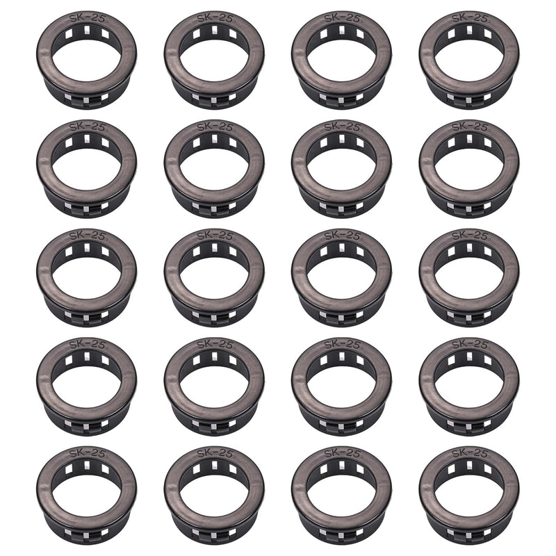 Fielect 100Pcs 25mm Cable Snap Bushing Grommet Protector Black Nylon Snap in Cable Hose Bushing Grommet Round Snap Bushing Model:SK-25