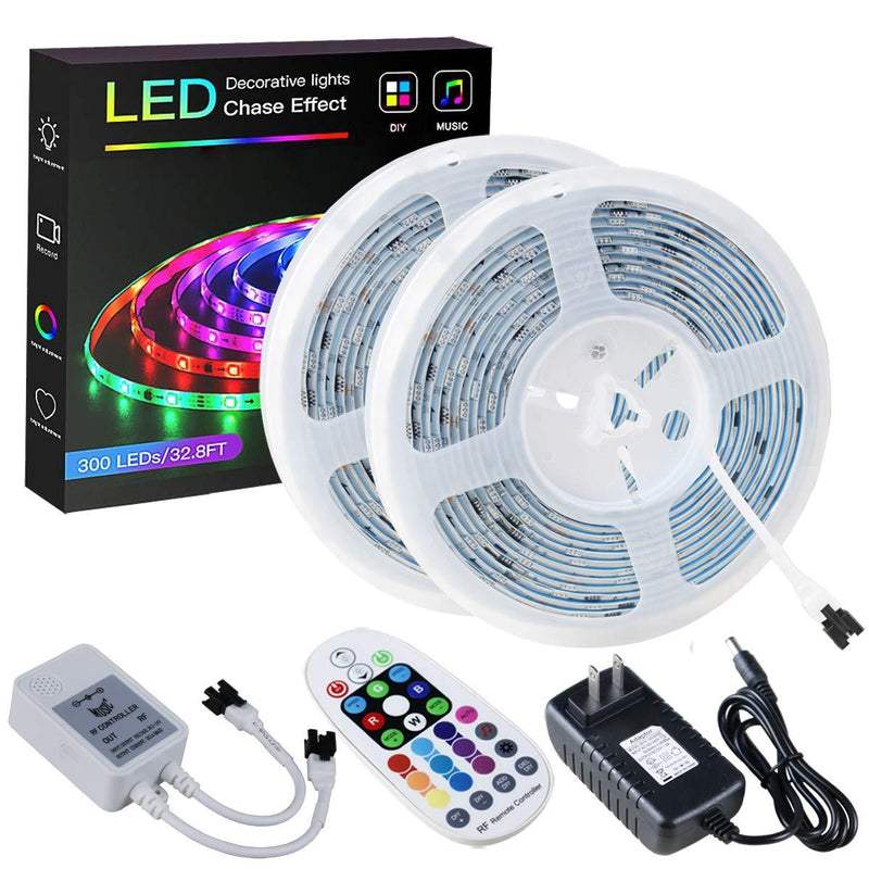 [AUSTRALIA] - SPARKE DreamColor Led Strip Lights, 32.8ft/10m Music Sync LED Light, Waterproof RGB 300Leds SMD5050 Flexible Strip Lighting with RF Remote and 12V Power Supply, Chasing Effect for Home Kitchen 