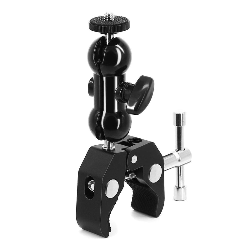 SLOW DOLPHIN Camera Clamp Mount Monitor Mount Bracket Super Clamp w/1/4 and 3/8 Thread with Cool Double Ballhead Arm Adapter Bottom Clamp for for DSLR Camera/Field Monitor/LED