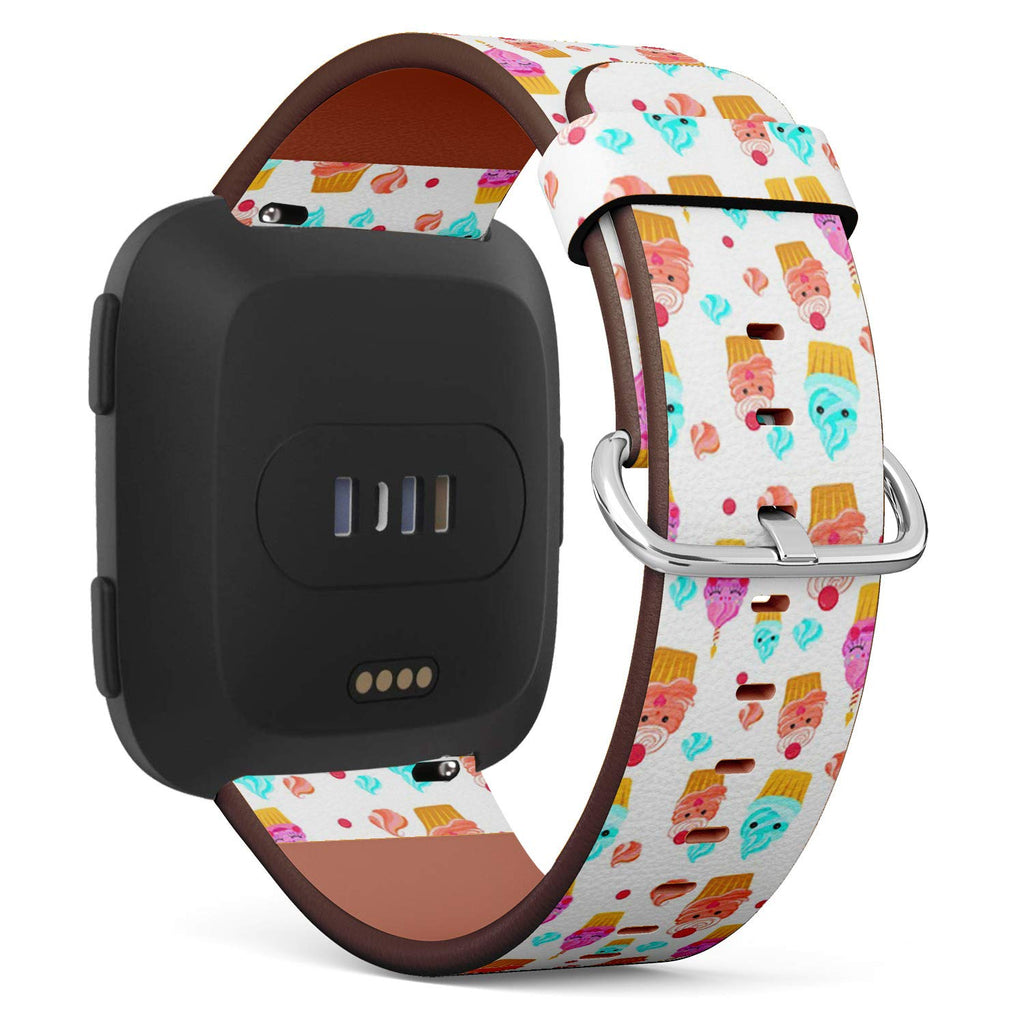 Compatible with Fitbit Versa/Versa 2 / Versa LITE - Quick Release Leather Wristband Bracelet Replacement Accessory Band - Cupcakes