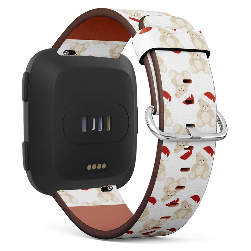 Compatible with Fitbit Versa/Versa 2 / Versa LITE - Quick Release Leather Wristband Bracelet Replacement Accessory Band - Christmas Teddy Bear