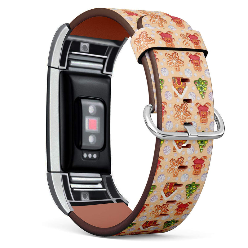 Compatible with Fitbit Charge 2 - Leather Wristband Bracelet Replacement Accessory Band (Includes Adapters) - Christmas Cookies Watercolour