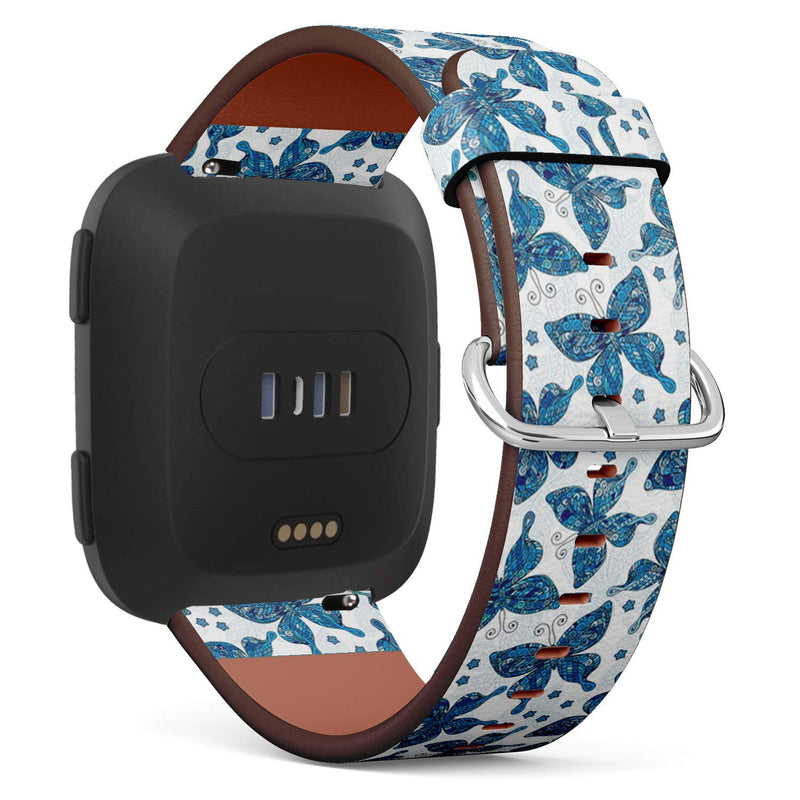 Compatible with Fitbit Versa/Versa 2 / Versa LITE - Quick Release Leather Wristband Bracelet Replacement Accessory Band - Butterflies Various Blue