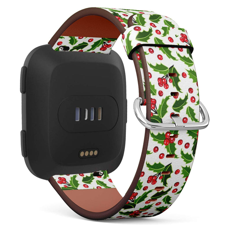 Compatible with Fitbit Versa/Versa 2 / Versa LITE - Quick Release Leather Wristband Bracelet Replacement Accessory Band - Christmas Holly