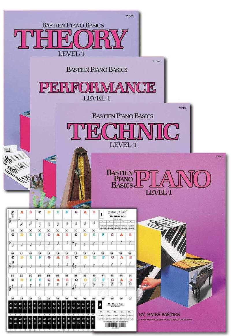Bastien Piano Basics Level 1 Learning Set By Bastien - Lesson, Theory, Performance, Technique & Artistry Books & Juliet Music Piano Keys 88/61/54/49 Full Set Removable Sticker