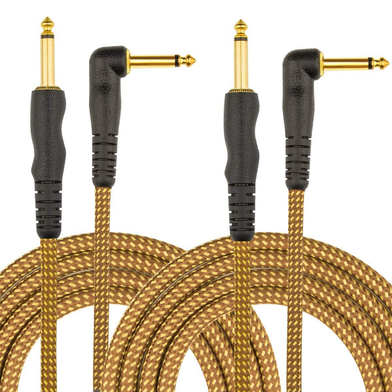 [AUSTRALIA] - Guitar Cable, NUOSIYA Guitar Cord 20 ft, Pro Mono Gold-Plated Plug Audio Cord, Right Angle 1/4 inch TS to Straight 1/4 inch TS, Tweed Cloth Jacket, Universal Electric Guitar/Bass (2-Pack) 20-Feet / Flower brown 