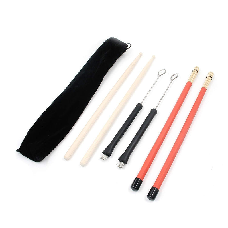 FarBoat 1Pair Drum Wood Sticks, 1Pair Drum Bamboo Rod Brushes Sticks, 1Pair Retractable Drum Brushes, 1 Carrying Bag, Portable Accessories for Dummers, Rock Bands, Jazz Folk, Students