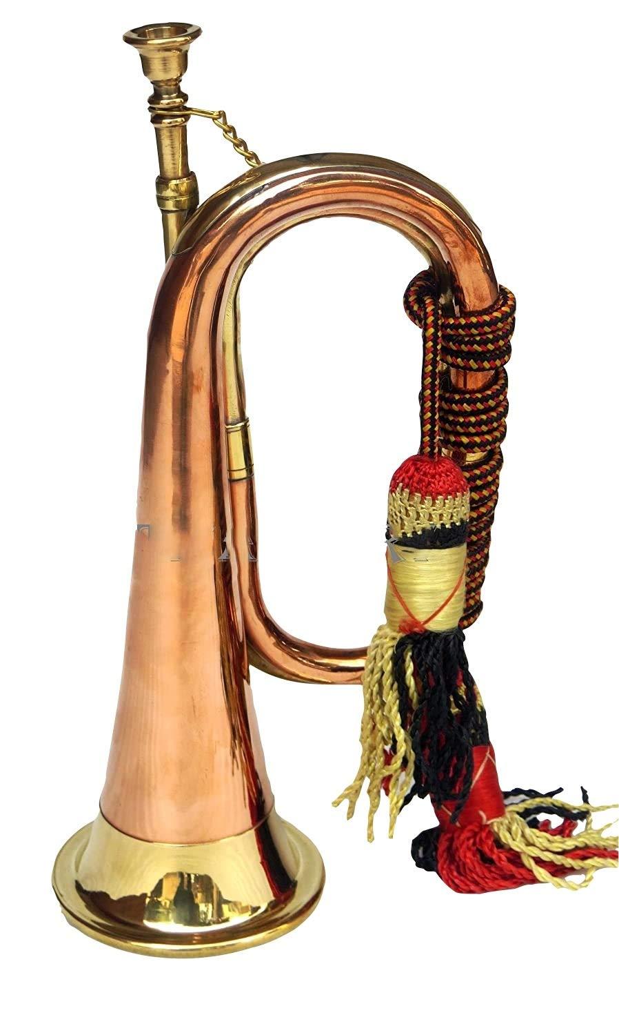 Nautical-Mart Brass And Copper Blowing Bugle Horn 10.6\" Inch Signal Musical Instrument Classic Style With Beautiful Colourful Rope Binding