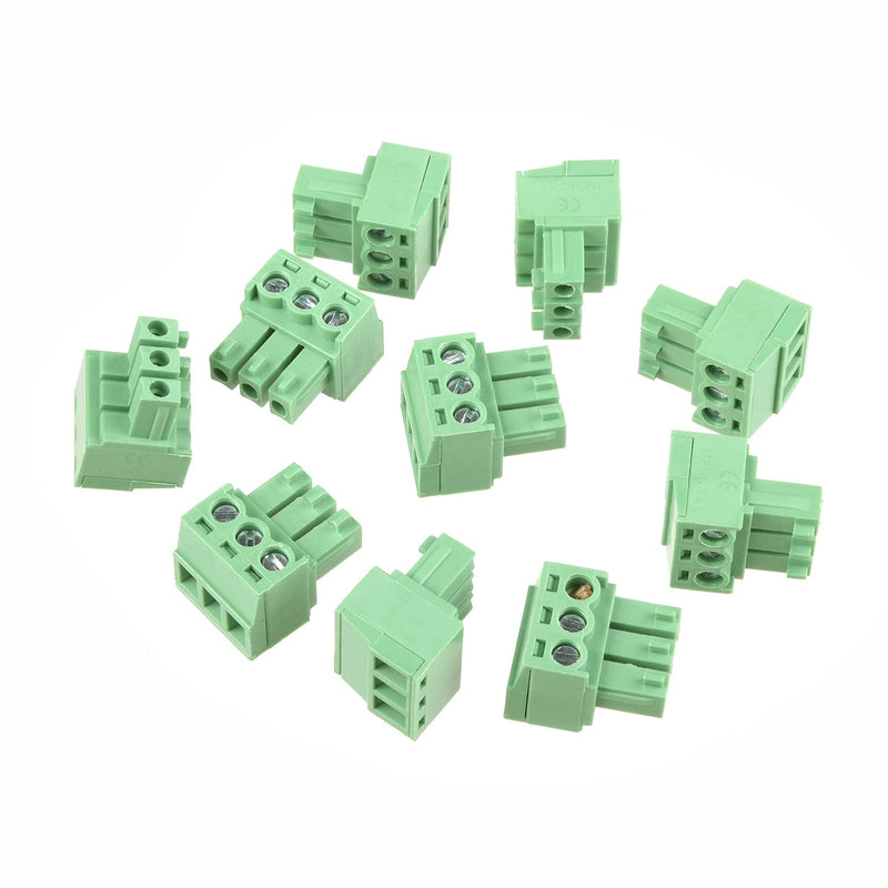 Fielect 10Pcs 3.81mm Pitch 3P PCB Terminal Block Connector 300V 10A Pluggable Teminal Blocks Connector Green