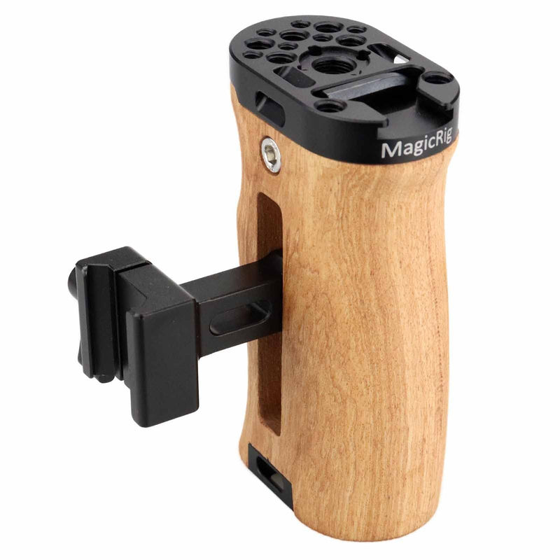 MAGICRIG Adjustable Wooden Handle Grip Universal Side NATO Handle with Cold Shoe Mount for BMPCC 4K /6K Camera Cage