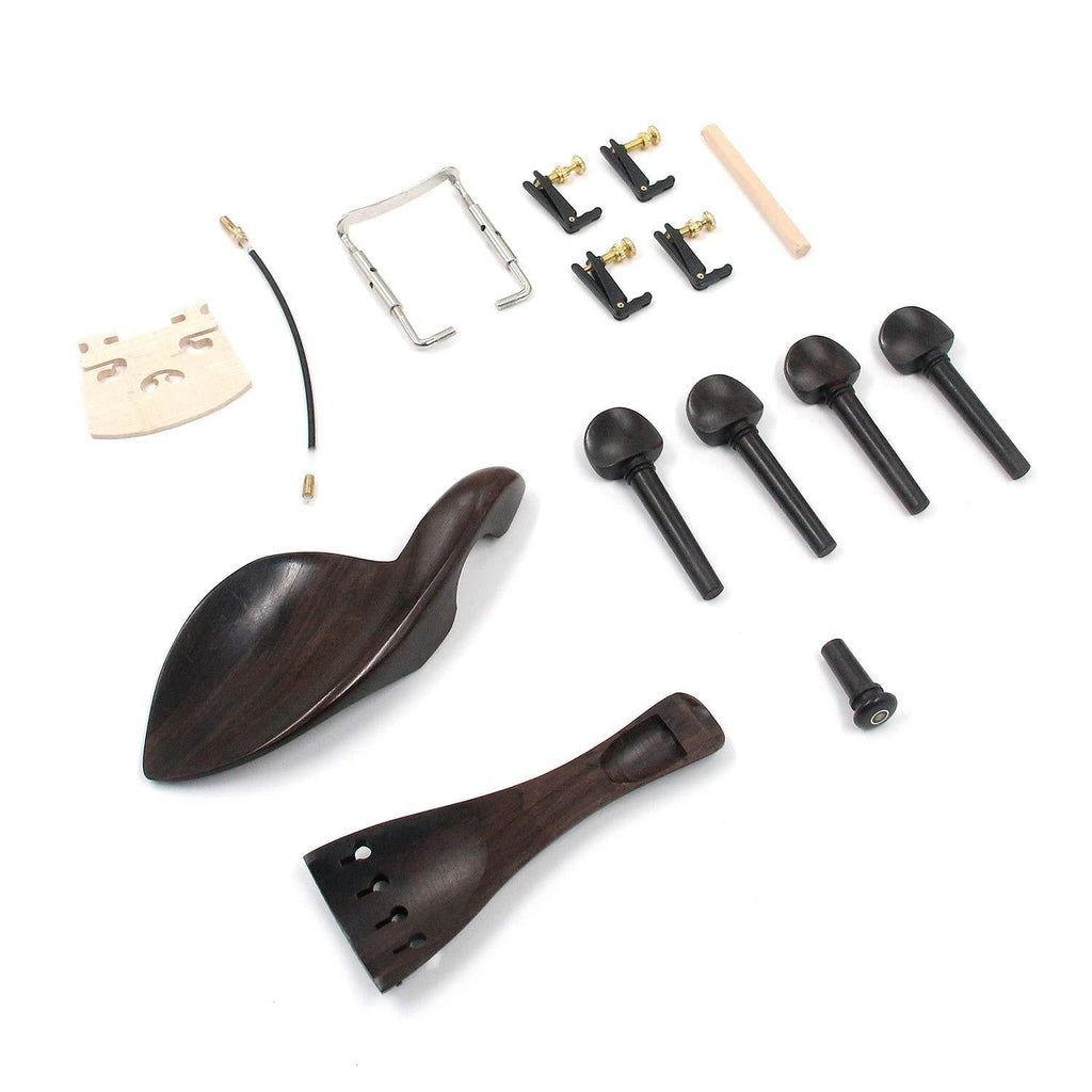 FarBoat 15Pcs 4/4 Violin Accessories Kit, Chin Rest, Chinrest Clamp, Tailpiece, 4 Tuning Pegs, 4 Fine Tuners, Tailgut, Endpin, Maple Bridge, Spruce Sound Post, Replacement Parts