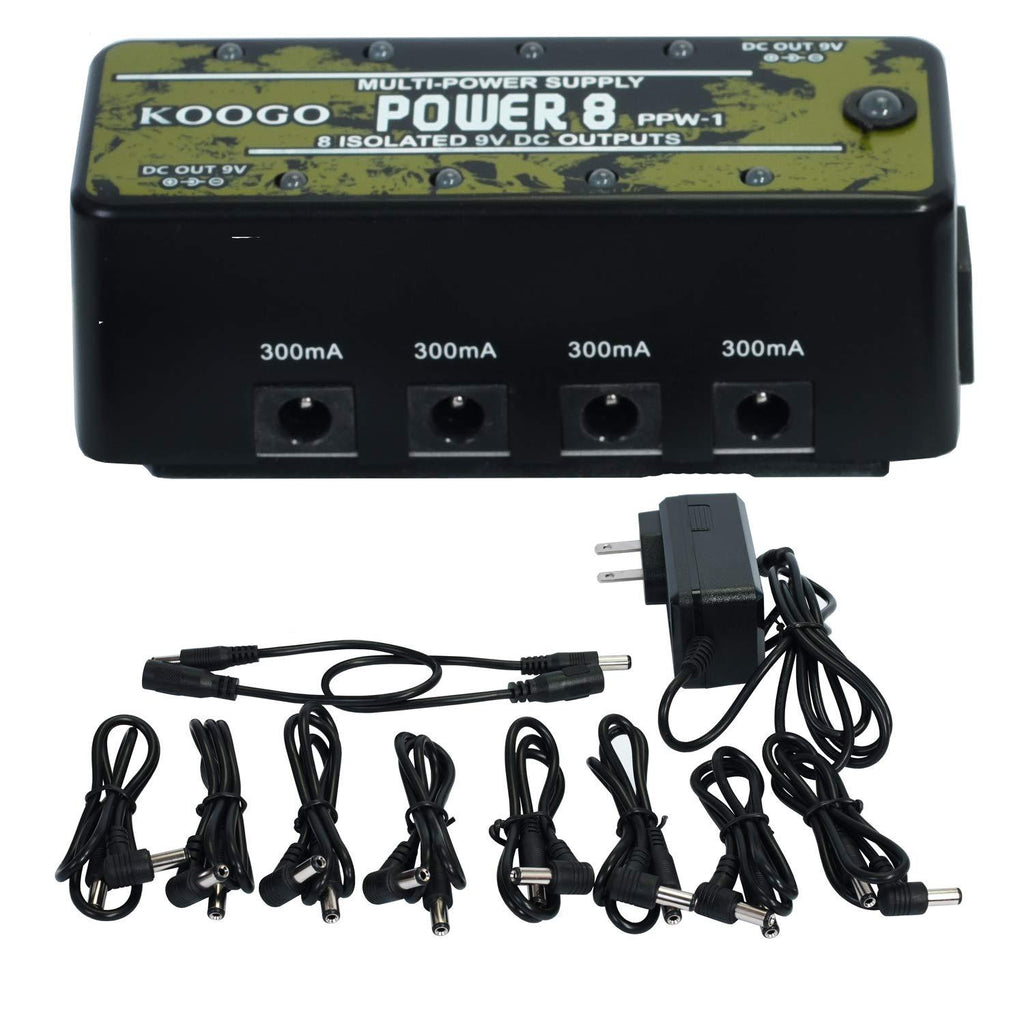 Koogo Guitar Pedal Power Supply Mini Power with 8 Isoluted Out Put 9V DC 300mA Short Circuit Protection US Adapter
