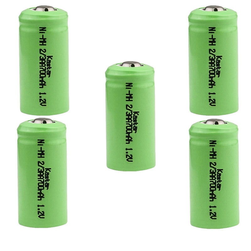 Kastar 5-Pack 2/3AA 1.2V 700mAh Ni-MH Button Top Rechargeable Batteries for High Power Static Applications (Telecoms, UPS and Smart Grid), Electric Mopeds, Meters, Radios, RC Devices, Electric Tools