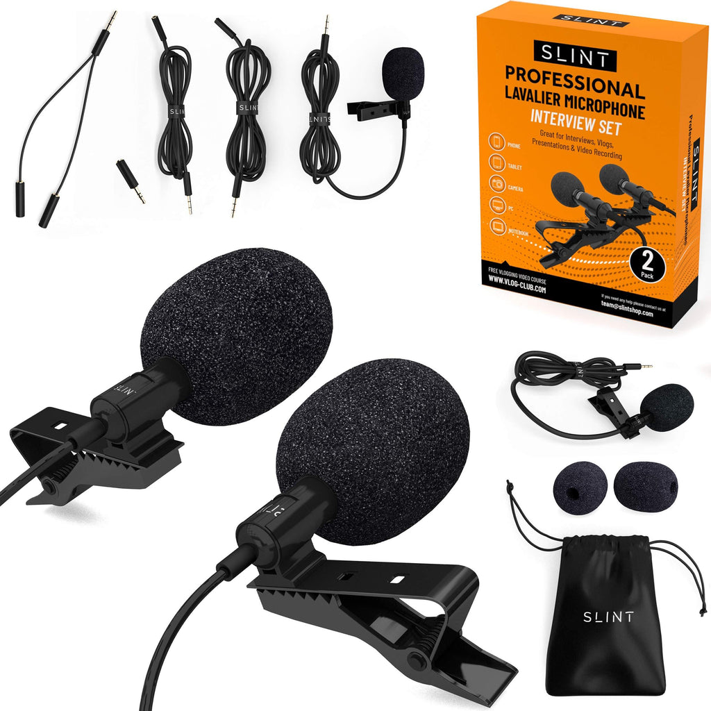 [AUSTRALIA] - Lavalier Lapel Microphone 2 Pack Bundle - Professional Omnidirectional Lavalier Mic with Clip-on Lapel Mic Compatible with iPhone, Samsung Android, GoPro & DSLR - Lapel Microphone for YouTube 