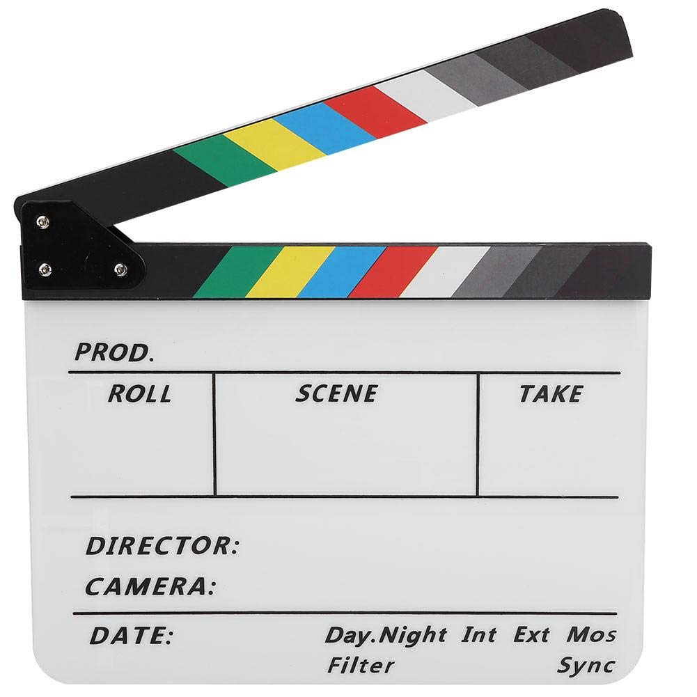 Acrylic Director Scene Clapboard Director's Film Clapboard TV Movie Action Board Film Cut Prop with Pen, Easy Wipe Cut Action Scene Clap Board Slate for Shoot Props/Advertisement(Color/White) Color/White
